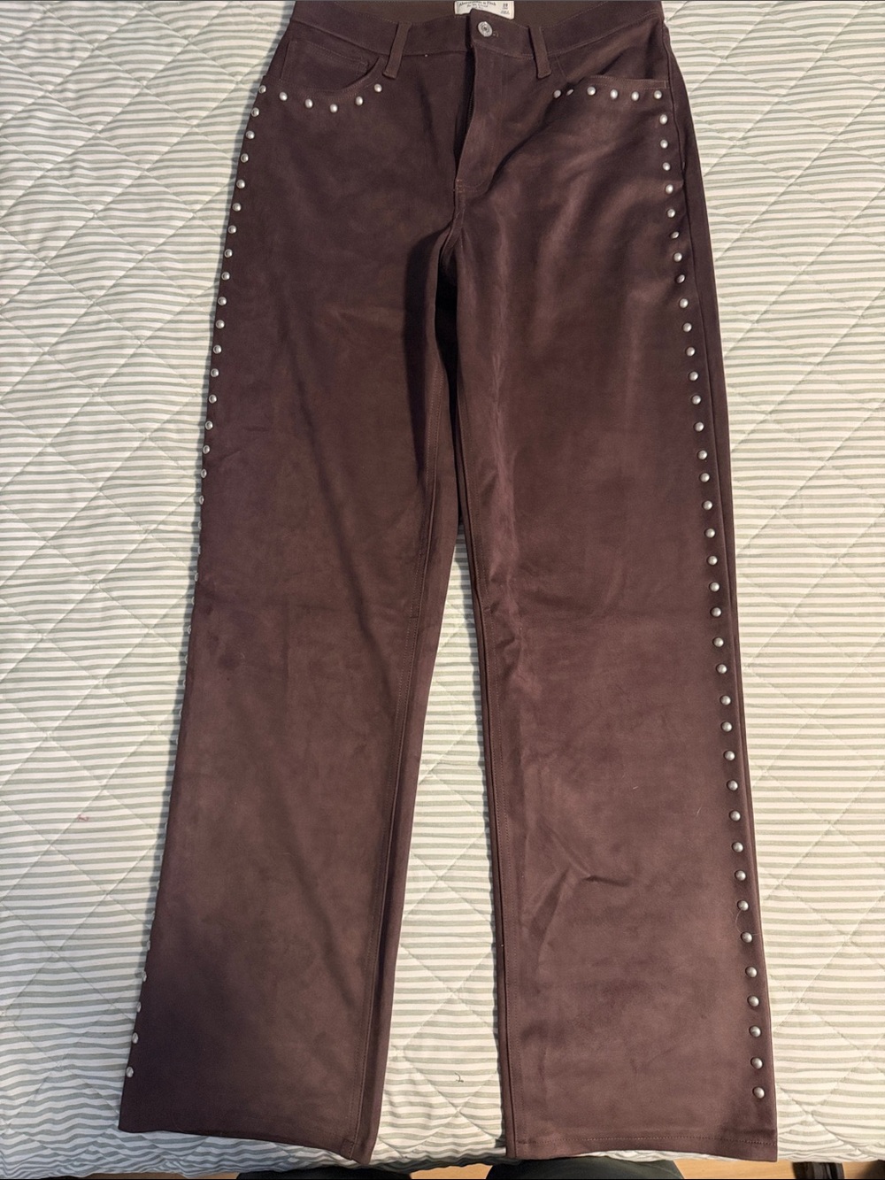 Abercrombie & Fitch Brown Suede-Look Flare Jeans with Stud Trim Size 29 Long